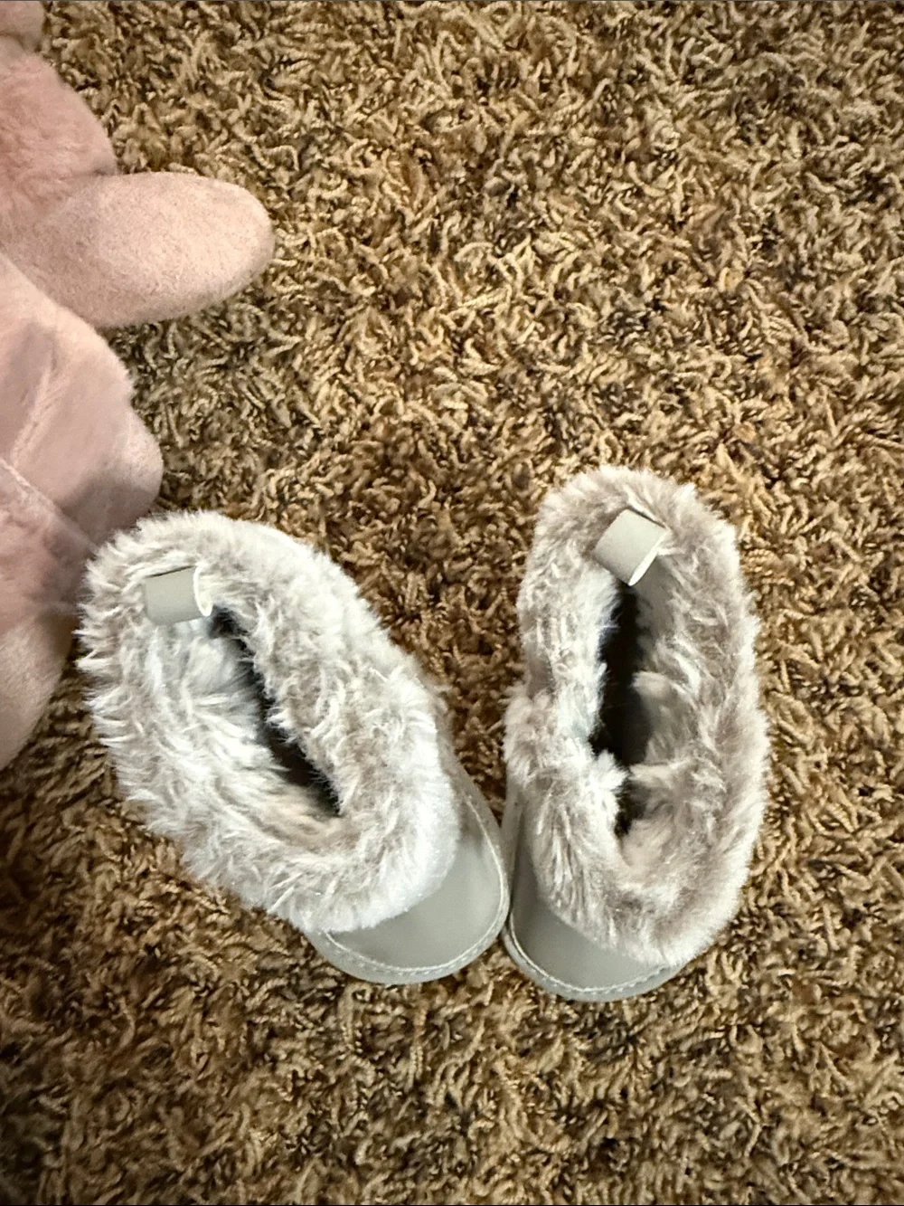 3-6 months baby boots Pink & Gray Faux Fur